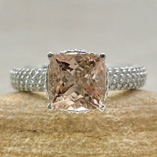 Cushion Cut Peach Morganite Engagement Ring White Gold Platinum LS7337