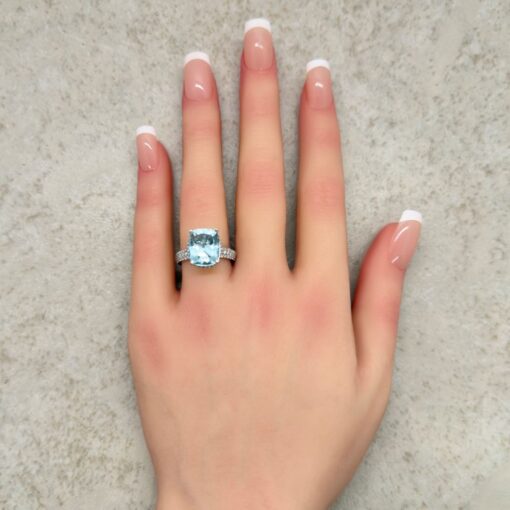 Half Eternity Aquamarine Triple Shank Ring White Gold Platinum LS7227
