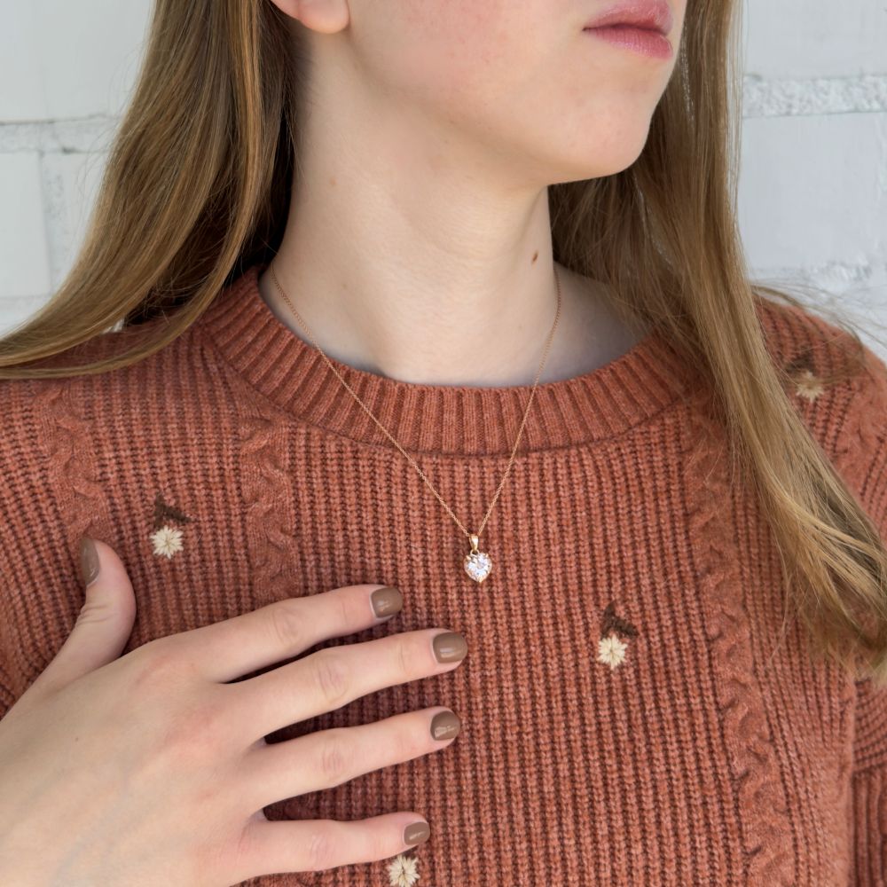 Heart Peach Morganite Diamond Halo Filigree Necklace Rose Gold LS7321