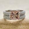 Peach Morganite Ring Set Triple Shank Band White Gold Platinum LS7250