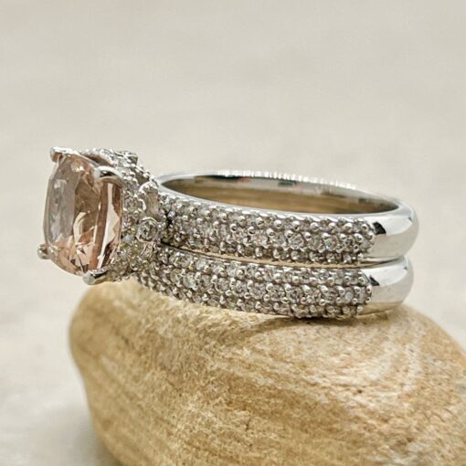 Peachy Pink Morganite Engagement Ring Set White Gold Platinum LS7250