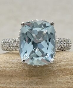 Rectangular Cushion Aquamarine Diamond Ring White Gold Platinum LS7227