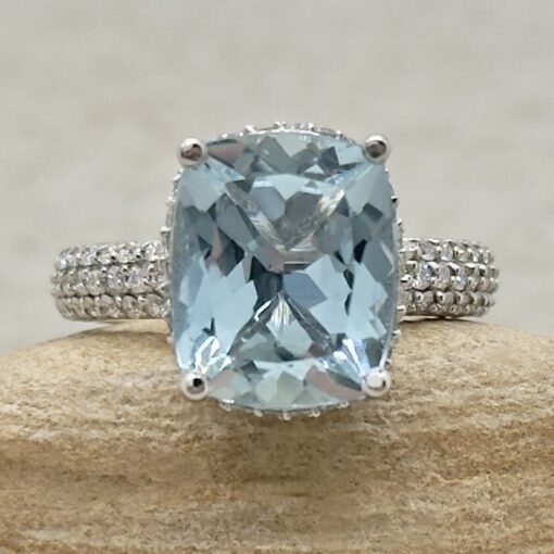 Rectangular Cushion Aquamarine Diamond Ring White Gold Platinum LS7227
