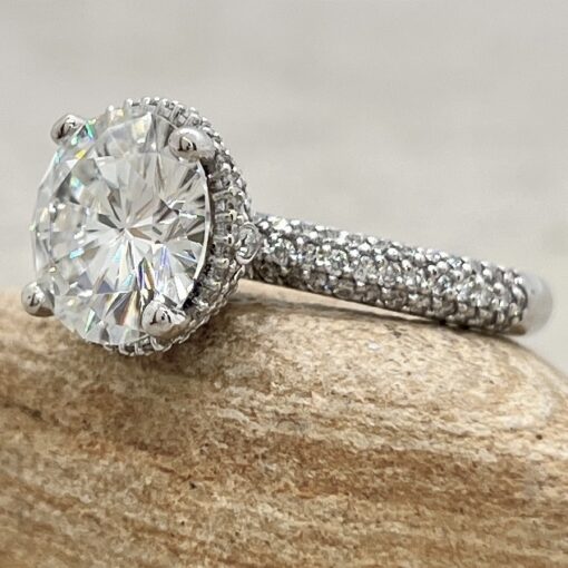 Round Moissanite Diamond Hidden Halo Ring White Gold Platinum LS7251