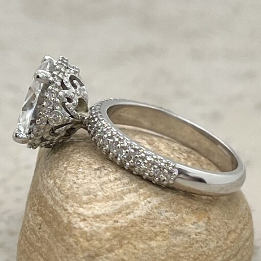 Round Moissanite Filigree Engagement Ring White Gold Platinum LS7251