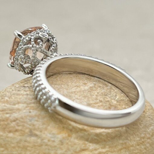 Square Cushion Cut Morganite Ring Filigree White Gold Platinum LS7337