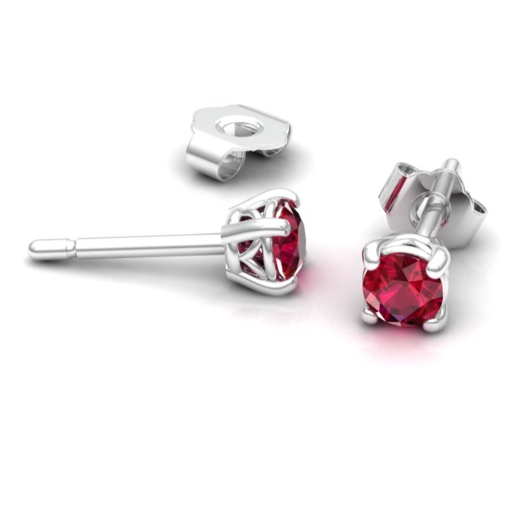 Tiny Ruby Stud Earrings July Birthstone Gem White Gold Push Present