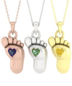 Baby Foot Birthstone Charm with Genuine Quarter Carat Heart 12 Months