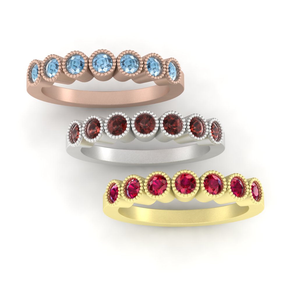 Beaded Bubble Birthstone Band Rose Yellow White Gold Platinum LS5362