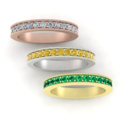 Beaded Milgrain Birthstone Band Rose Yellow White Gold Platinum LS7344