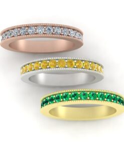 Beaded Milgrain Birthstone Band Rose Yellow White Gold Platinum LS7344