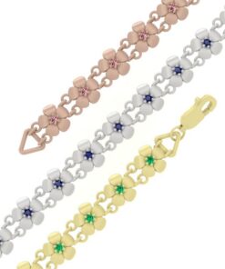Birthstone Flower Bracelet Gift Rose Yellow White Gold Platinum LS4571