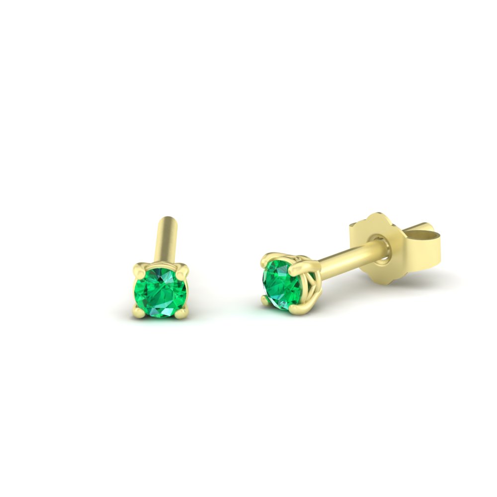 Birthstone Gift Emerald Stud Earrings Push Present Yellow Gold LS7093