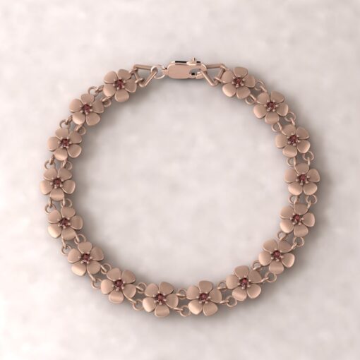 January Flower Garnet Birthstone Charm Bracelet Gift Rose Gold LS4571