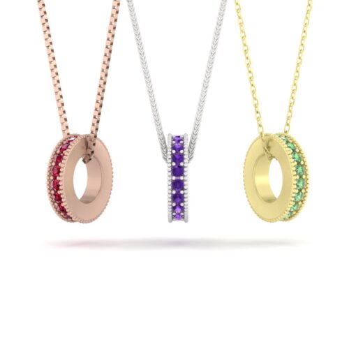 Milgrain AAA Birthstone Pendant Rose Yellow White Gold Platinum LS5366