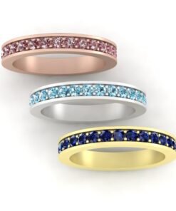 Plain Pave Set Birthstone Band Rose Yellow White Gold Platinum LS7343