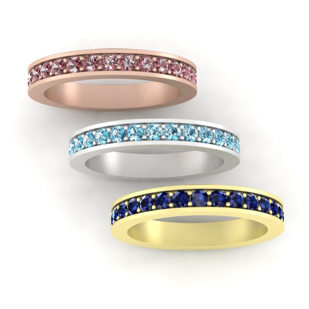 Plain Pave Set Birthstone Band Rose Yellow White Gold Platinum LS7343