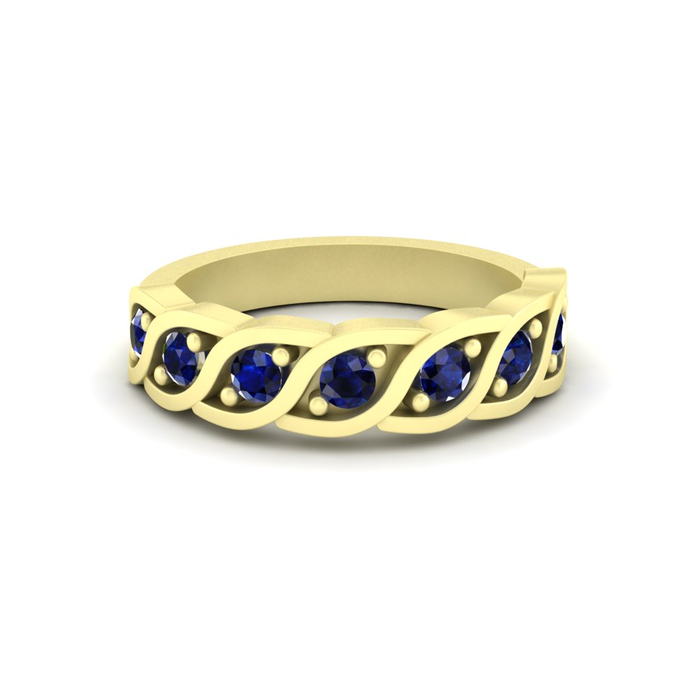 Round Blue Sapphire Birthstone September Gift Ring Yellow Gold LS5329