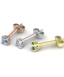 Tiny Birthstone Stud Earrings Rose Yellow White Gold Platinum LS7093