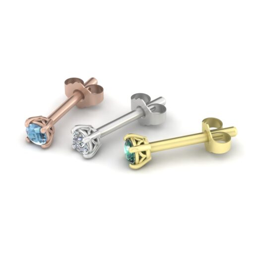 Tiny Birthstone Stud Earrings Rose Yellow White Gold Platinum LS7093