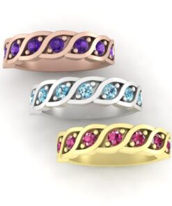Twisted Scallop Birthstone Ring Rose Yellow White Gold Platinum LS5329