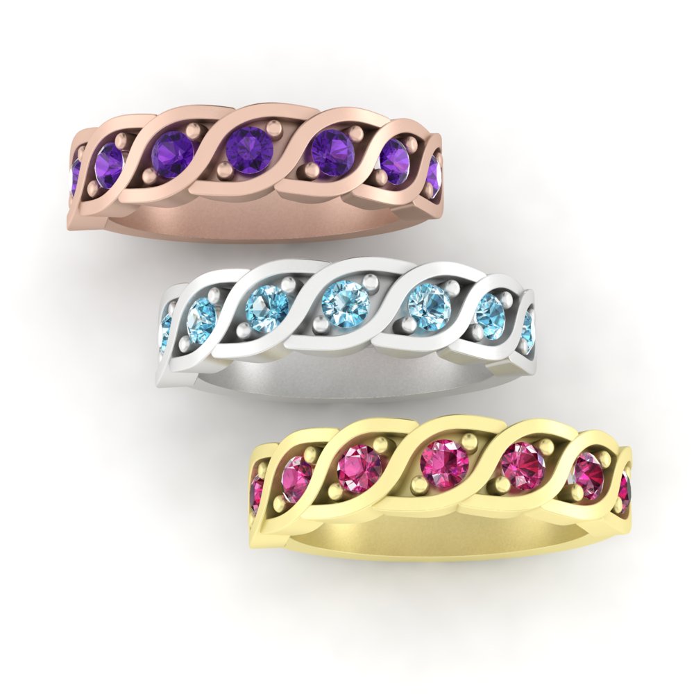 Twisted Scallop Birthstone Ring Rose Yellow White Gold Platinum LS5329
