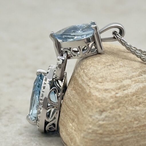 6 Carat Aquamarine Diamond Dangle Pendant White Gold Platinum LS7350