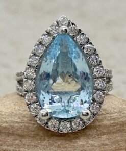 6 Carat Aquamarine Gemstone Engagement Ring White Gold Platinum LS7347