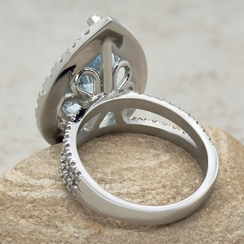 Aquamarine Diamond Filigree Engagement Ring White Gold Platinum LS7347