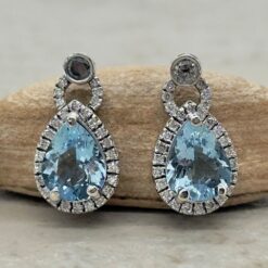 Aquamarine Salt and Pepper Accent Earrings White Gold Platinum LS7349