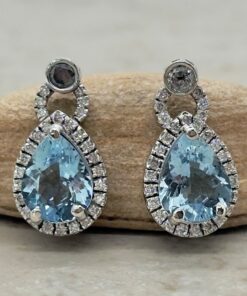 Aquamarine Salt and Pepper Accent Earrings White Gold Platinum LS7349