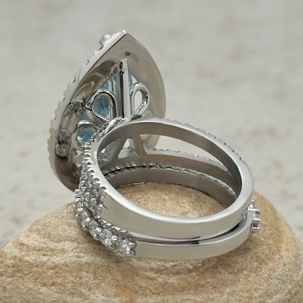 Blue Aquamarine Filigree Ring Diamond Band White Gold Platinum LS7348