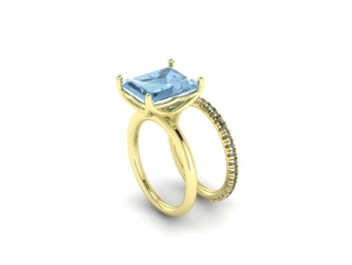 Custom Emerald Cut Aquamarine Ring with Diamond Eternity Band - Image 6