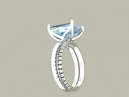 Custom Emerald Cut Aquamarine Ring with Diamond Eternity Band - Image 3