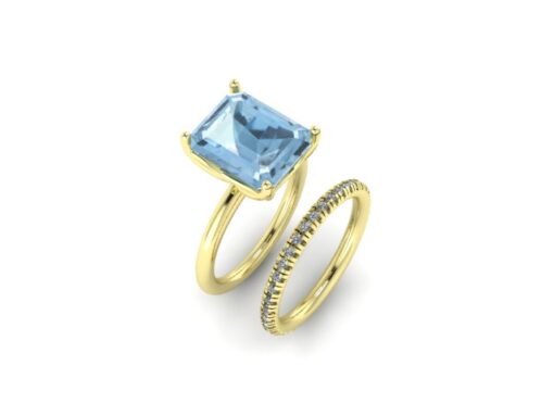 Custom Emerald Cut Aquamarine Ring with Diamond Eternity Band - Image 7
