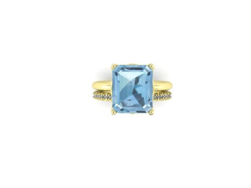 Custom Emerald Cut Aquamarine Ring with Diamond Eternity Band - Image 8