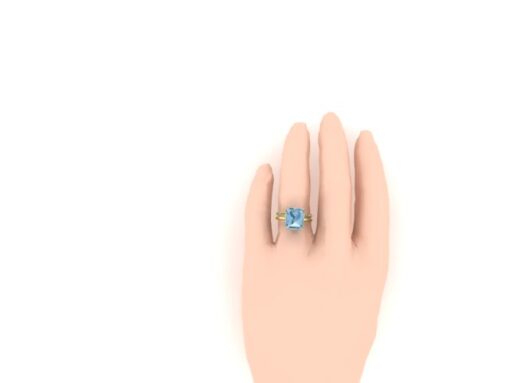 Custom Emerald Cut Aquamarine Ring with Diamond Eternity Band - Image 11