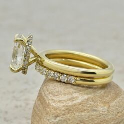 Certified Lab Grown Diamond Halo Matching Ring Set Yellow Gold LS7359