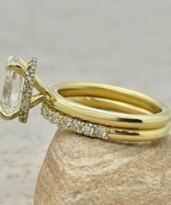 Certified Lab Grown Diamond Halo Matching Ring Set Yellow Gold LS7359