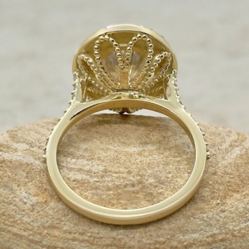IGI Oval Cut Lab Diamond Halo Ring Filigree Basket Yellow Gold LS7346