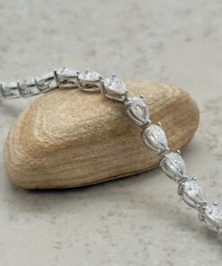 Lab Grown Diamond Tennis Bracelet Pear Cut White Gold Platinum LS7351