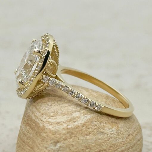 Oval Cut Lab Grown Diamond Filigree Engagement Ring Yellow Gold LS7346