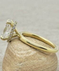 Oval Lab Grown Diamond Hidden Halo Engagement Ring Yellow Gold LS7303