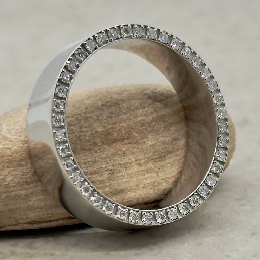 Pave Set Diamond Man's Shiny Eternity Band White Gold Platinum LS7357