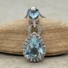 Pear Cut Aquamarine Diamond Halo Necklace White Gold Platinum LS7350