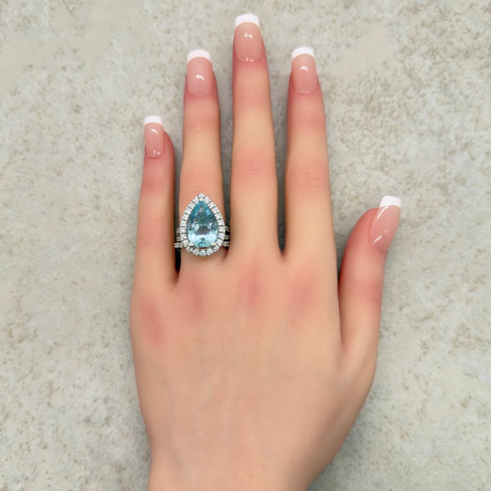 Quality Aquamarine Diamond Bridal Ring Set White Gold Platinum LS7348