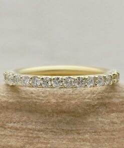 Round Cut White Diamond Half Eternity Wedding Band Yellow Gold LS7358