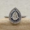 Classic Pear Cut Lab Diamond Sapphire Ring White Gold Platinum LS1549