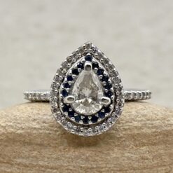 Classic Pear Cut Lab Diamond Sapphire Ring White Gold Platinum LS1549