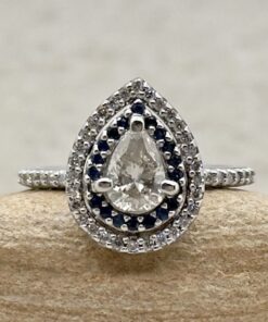 Classic Pear Cut Lab Diamond Sapphire Ring White Gold Platinum LS1549
